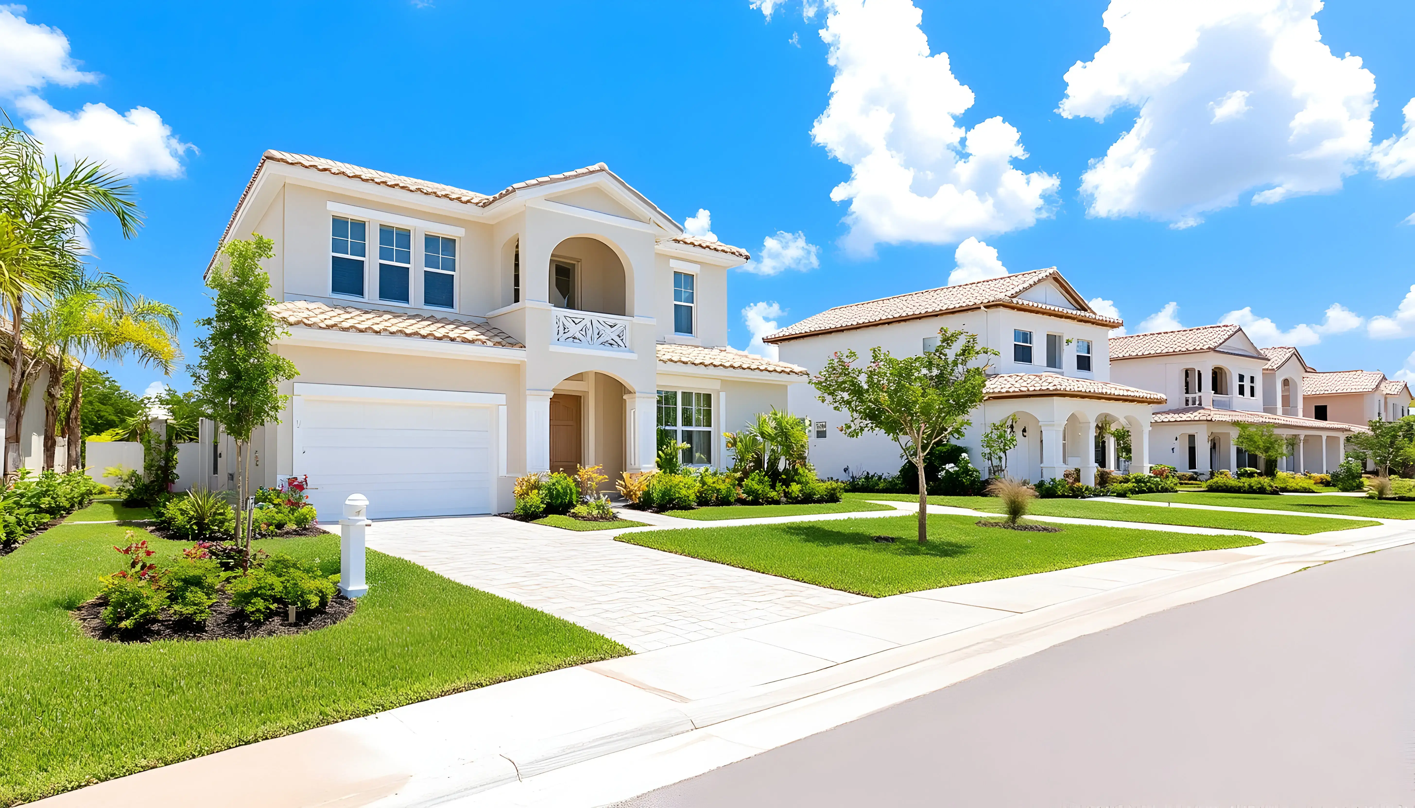 Row of modern homes in a residential neighborhood